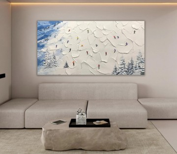  mural Peintre - Skieur sur Montagne enneigée snow ski par Couteau à palette art mural minimalisme